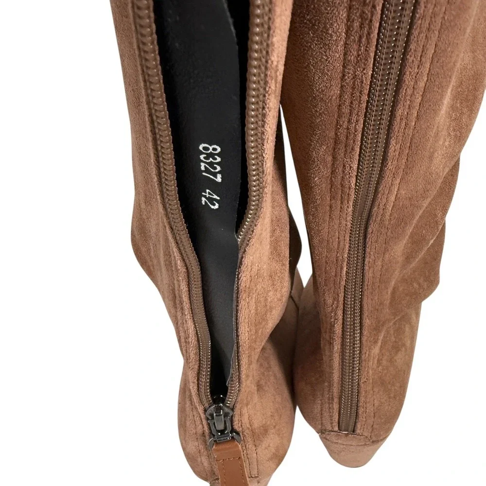 Tan Vegan Suede Over The Knee Boots EU 42‎ US 11 Block Heel Thigh High Boho Chic